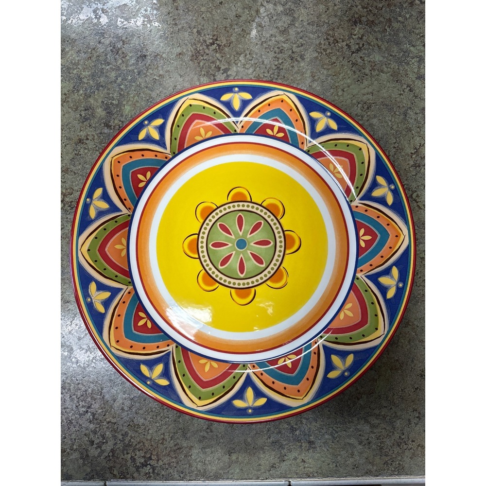 Pier 1 Mexicali Ironstone Dinner Plate Set of 2 Multi-Color Floral 10.75 in Boho